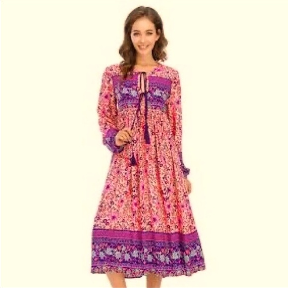 R. Vivimos Dresses & Skirts - R. Vivimos -  Womens Long Sleeve Floral Print Retro BOHO Midi Dress Size Medium